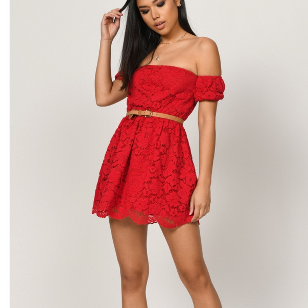 Tobi Red Off Shoulder Lace Dress NWT